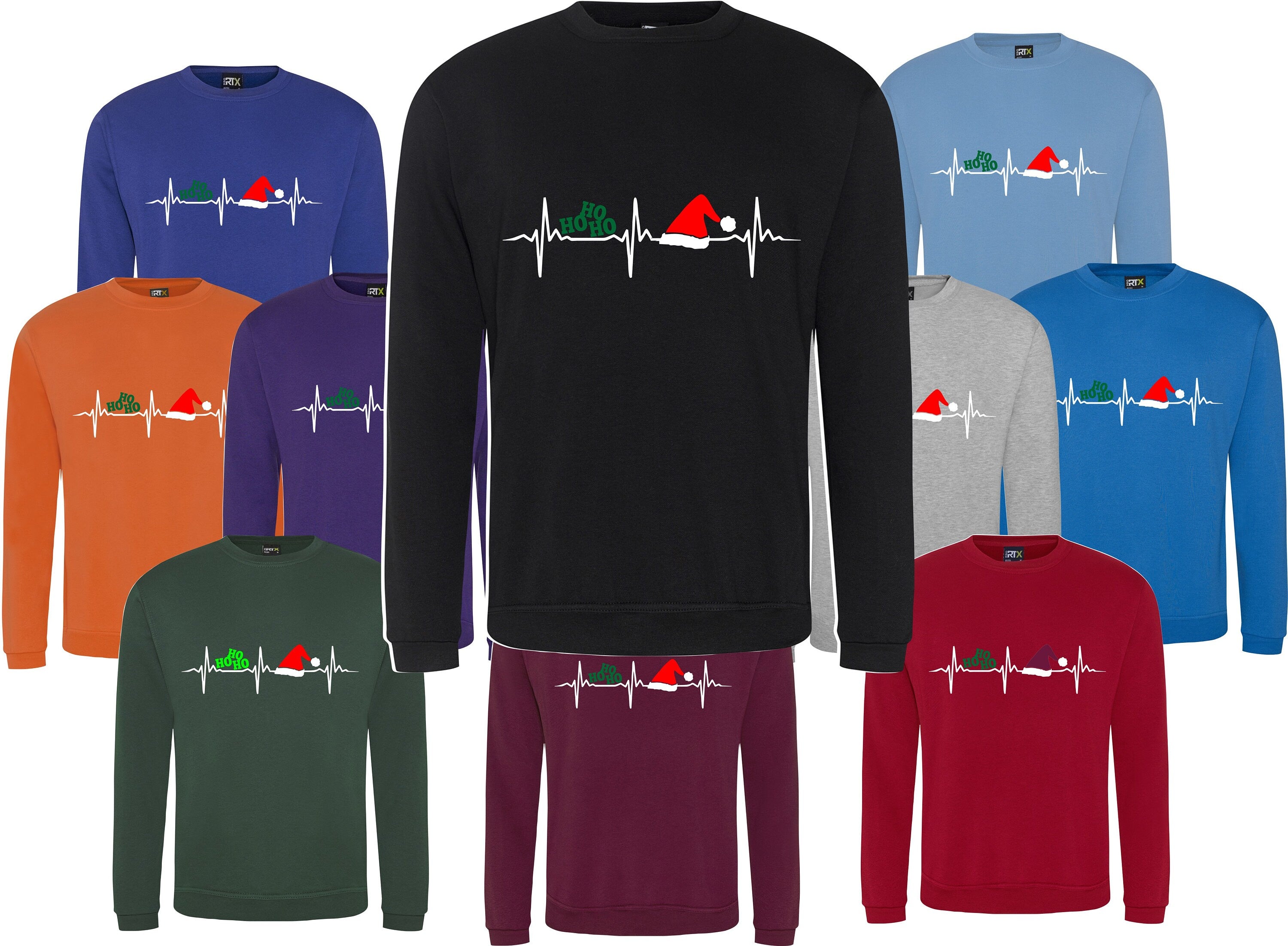 Merry Christmas Heartbeat Santa Sweatshirt Top Unisex Adult Jumper present gift S-XXXXXL