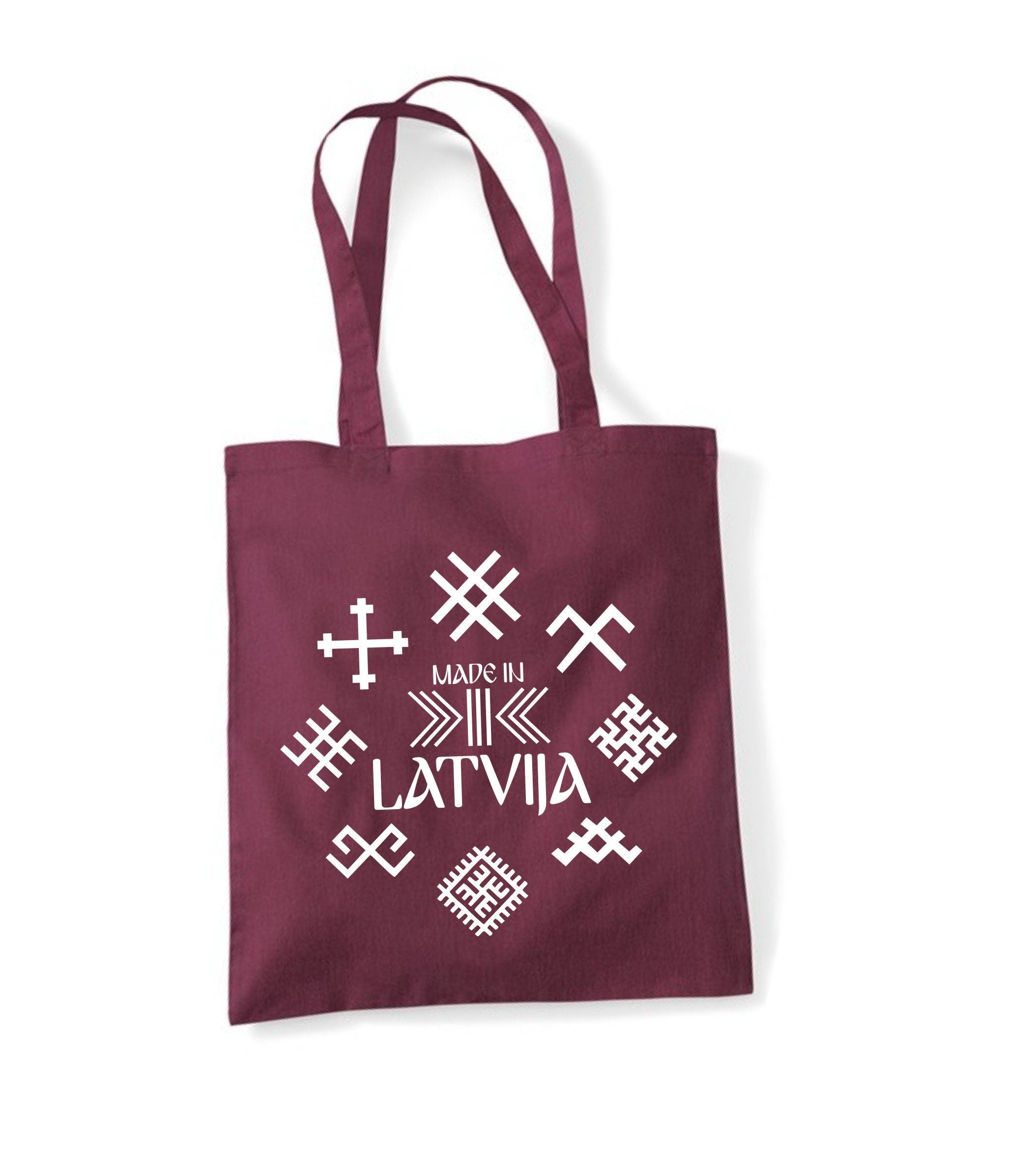 Tote bag  Latvian style  burgundy Shopping bag for life long handles Latvia gift present davana Latvija