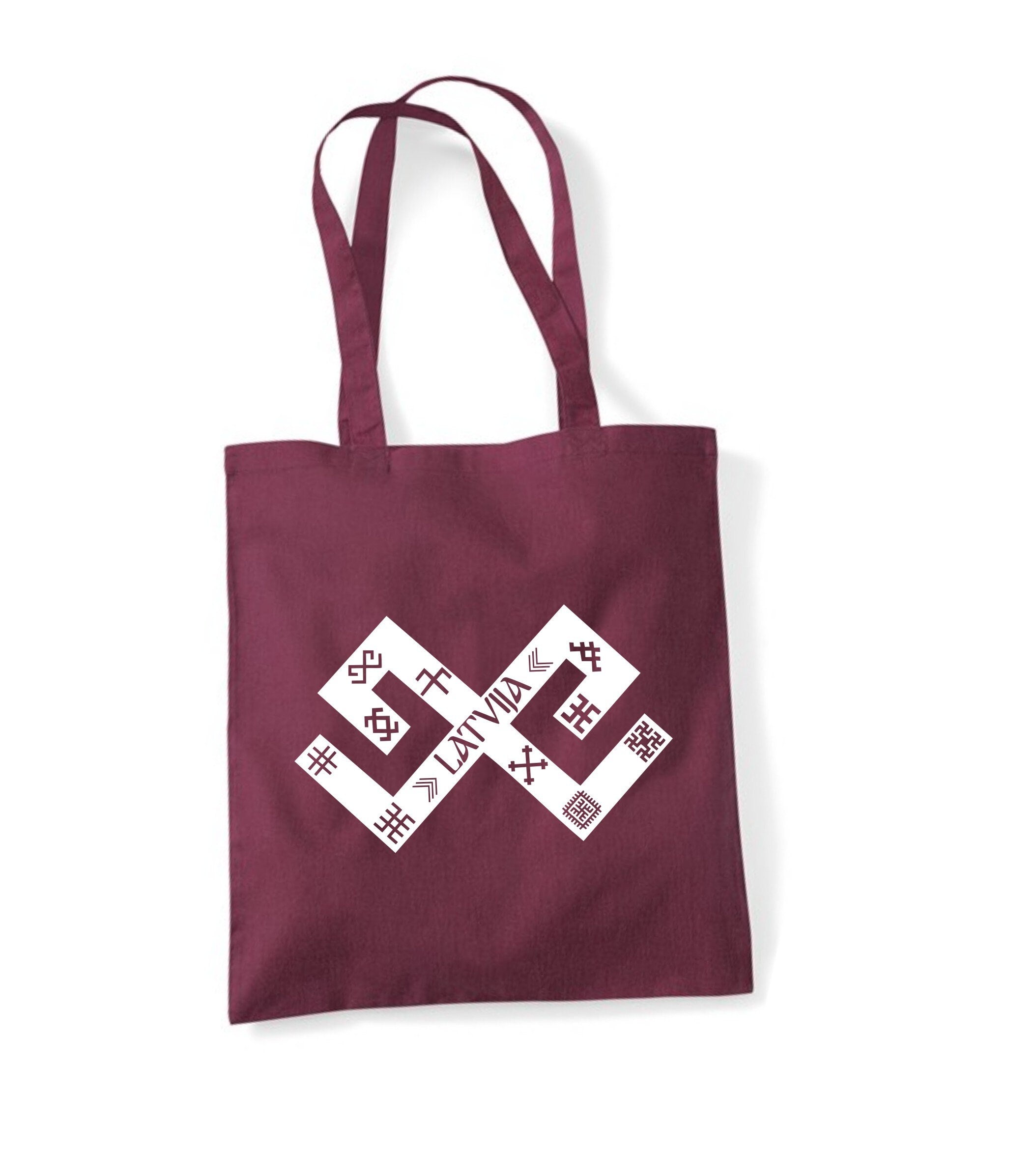 Tote bag  Latvian style  burgundy Shopping bag for life long handles Latvia gift present davana Latvija