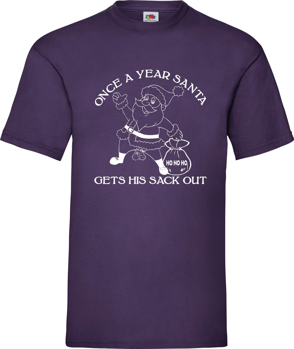 Once a year Santa get his sack out Christmas Top rude Tee joke funny T shirt