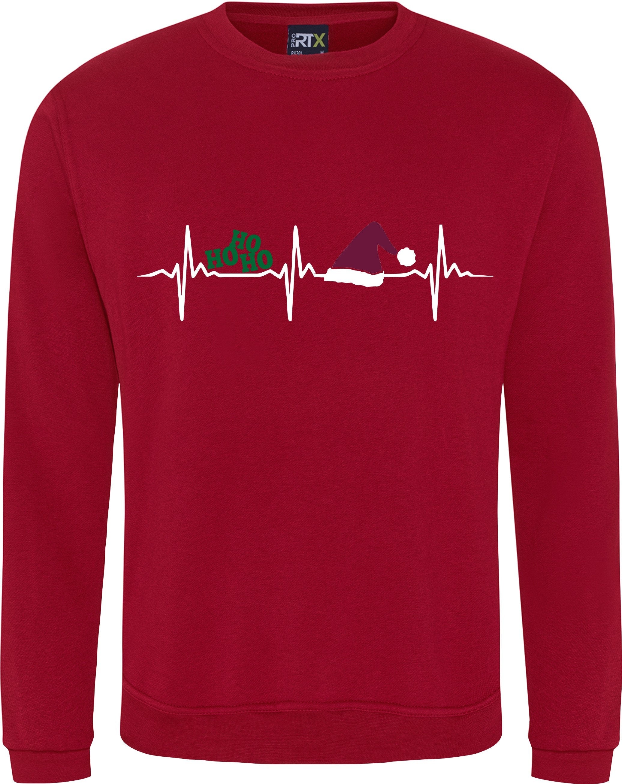 Merry Christmas Heartbeat Santa Sweatshirt Top Unisex Adult Jumper present gift S-XXXXXL