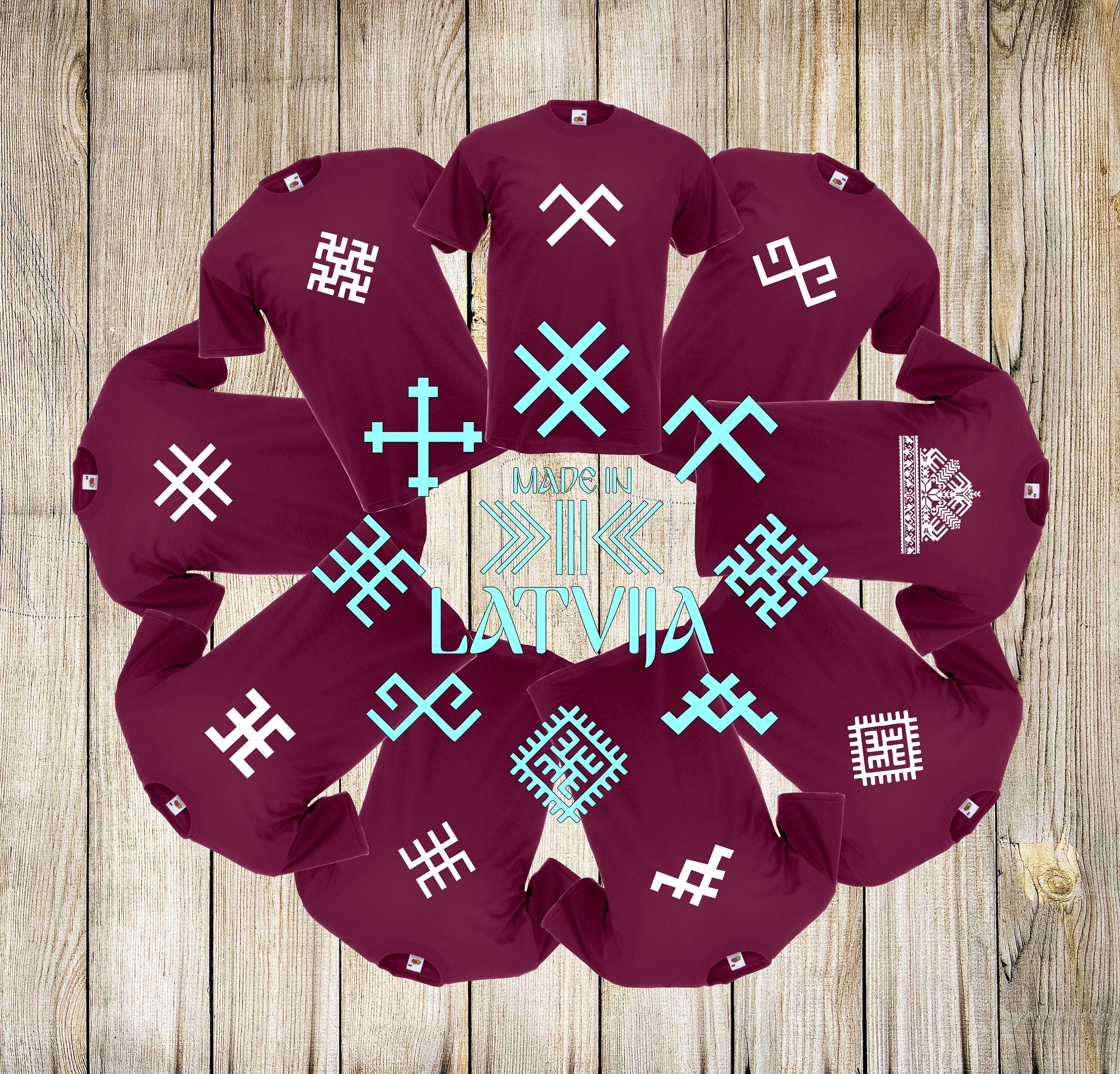 Latvija LATVIA symbol print t-shirt ornamenti jumis 3 zvaigznes t-krekls