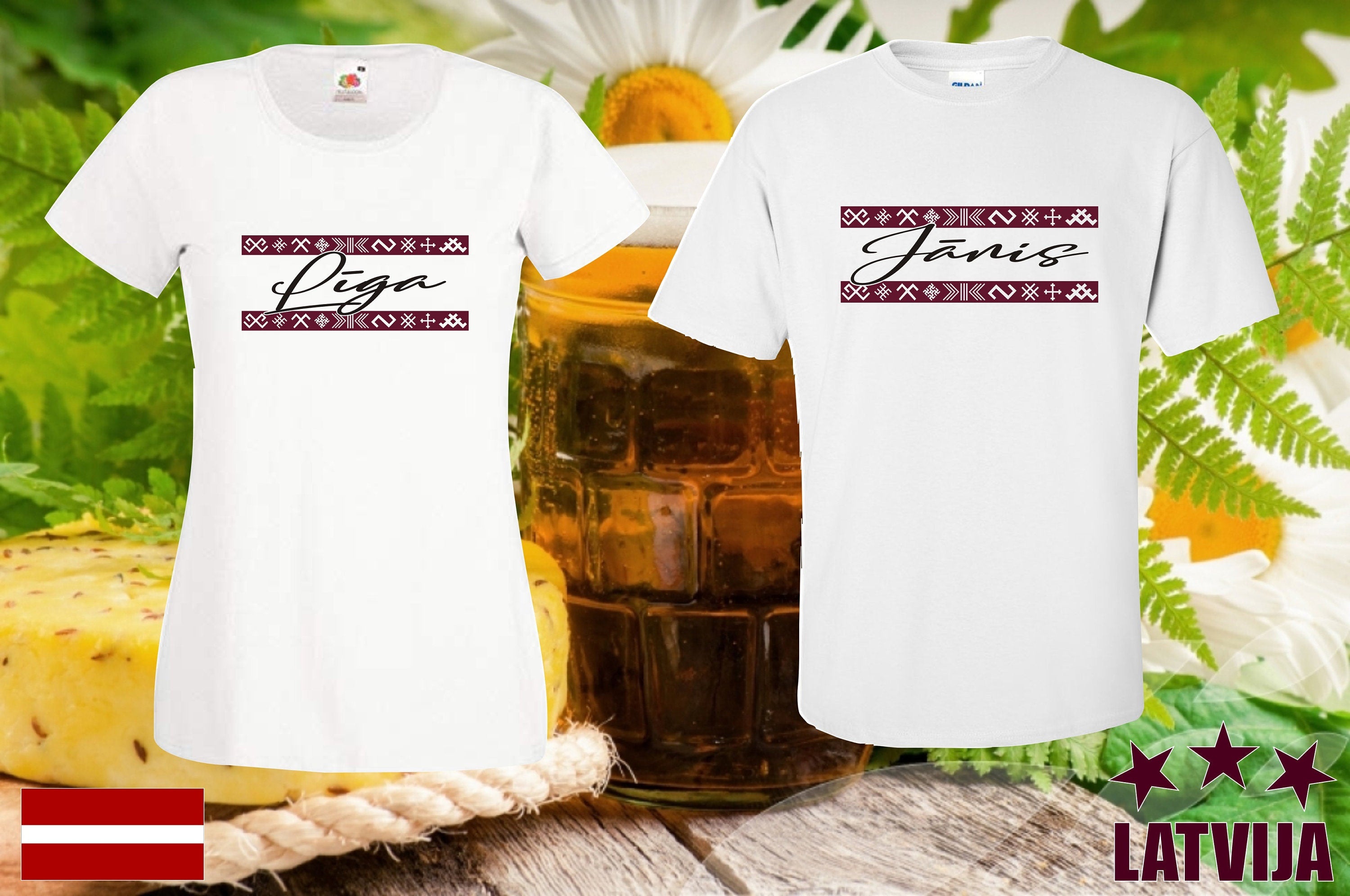 Līgo svētki Janis/Liga Latvian style name day personalised present T shirt Top Latvija t-krekls vārda diena dāvana