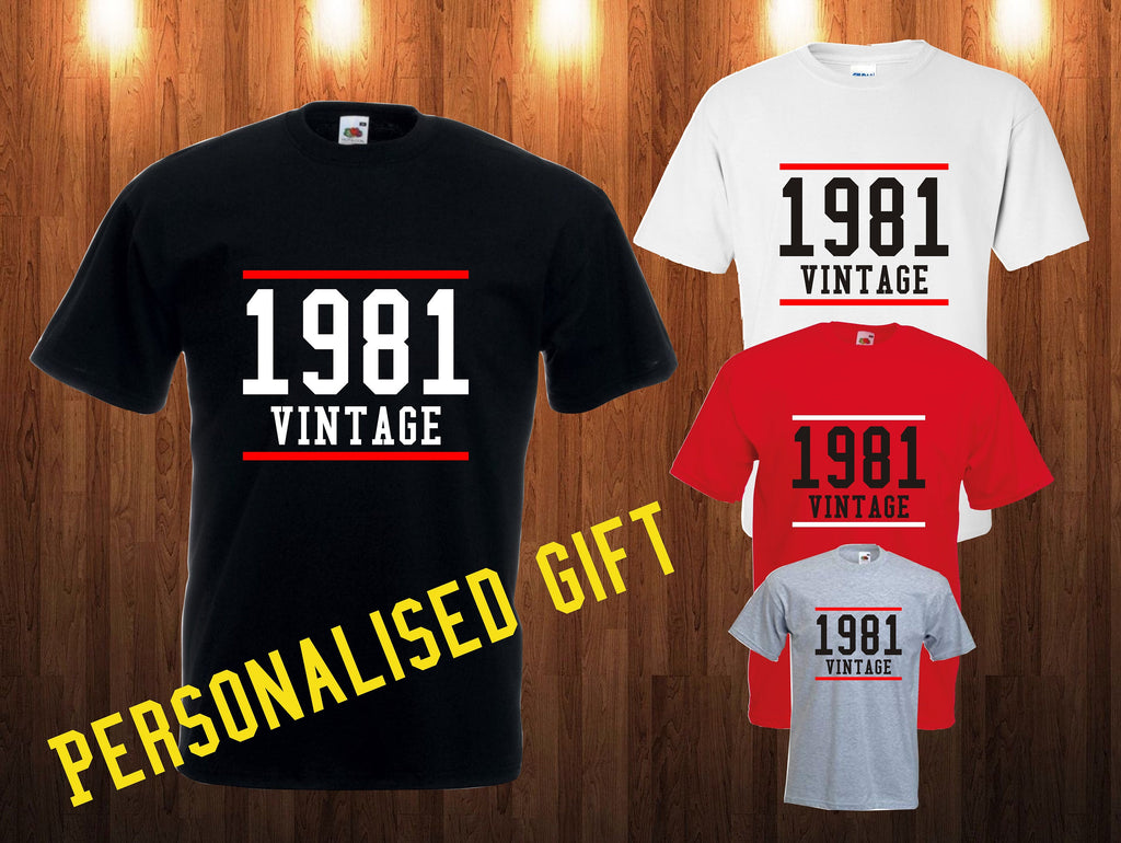 1981 Vintage Year printed  on unisex t-shirt personalised present, 40th, 30th Birthday gift