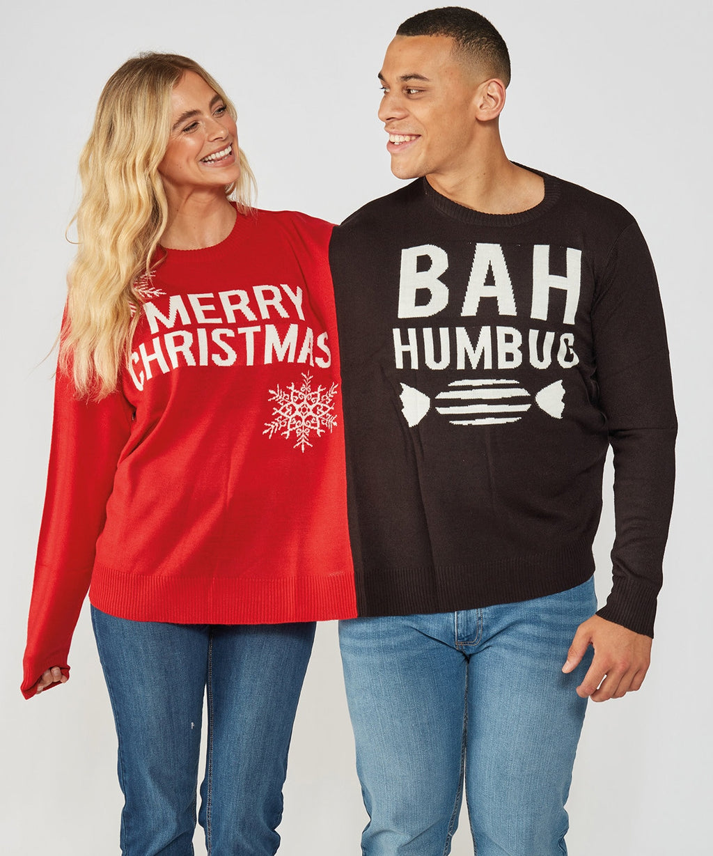 Adults Double Merry Christmas/Bah Humbug Wedding Couple Just Married Christmas Jumper Christmas gift present