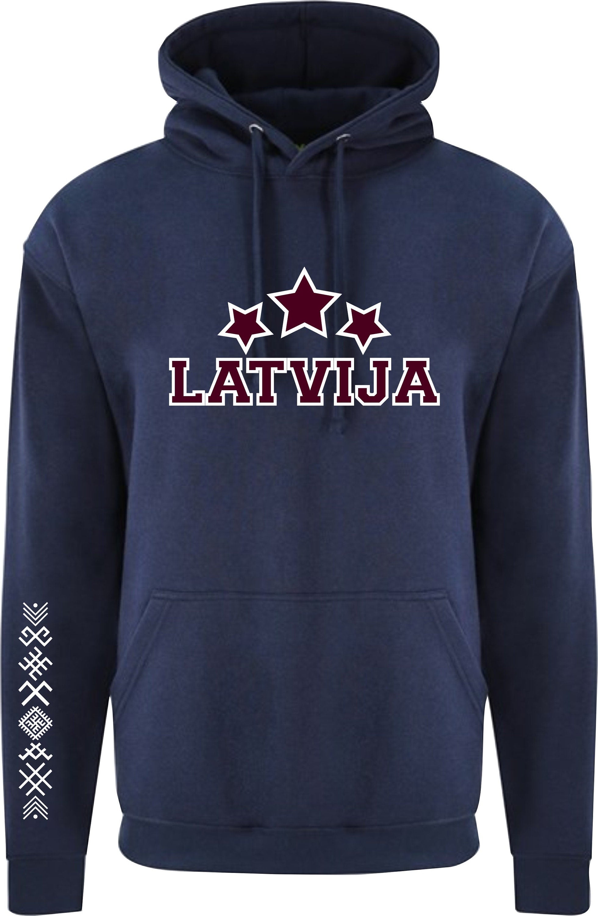 LATVIJA Hoodie two colour front print  Men / Ladies / Unisex 3 stars jumis symbol 3 zvaigznes Latvia