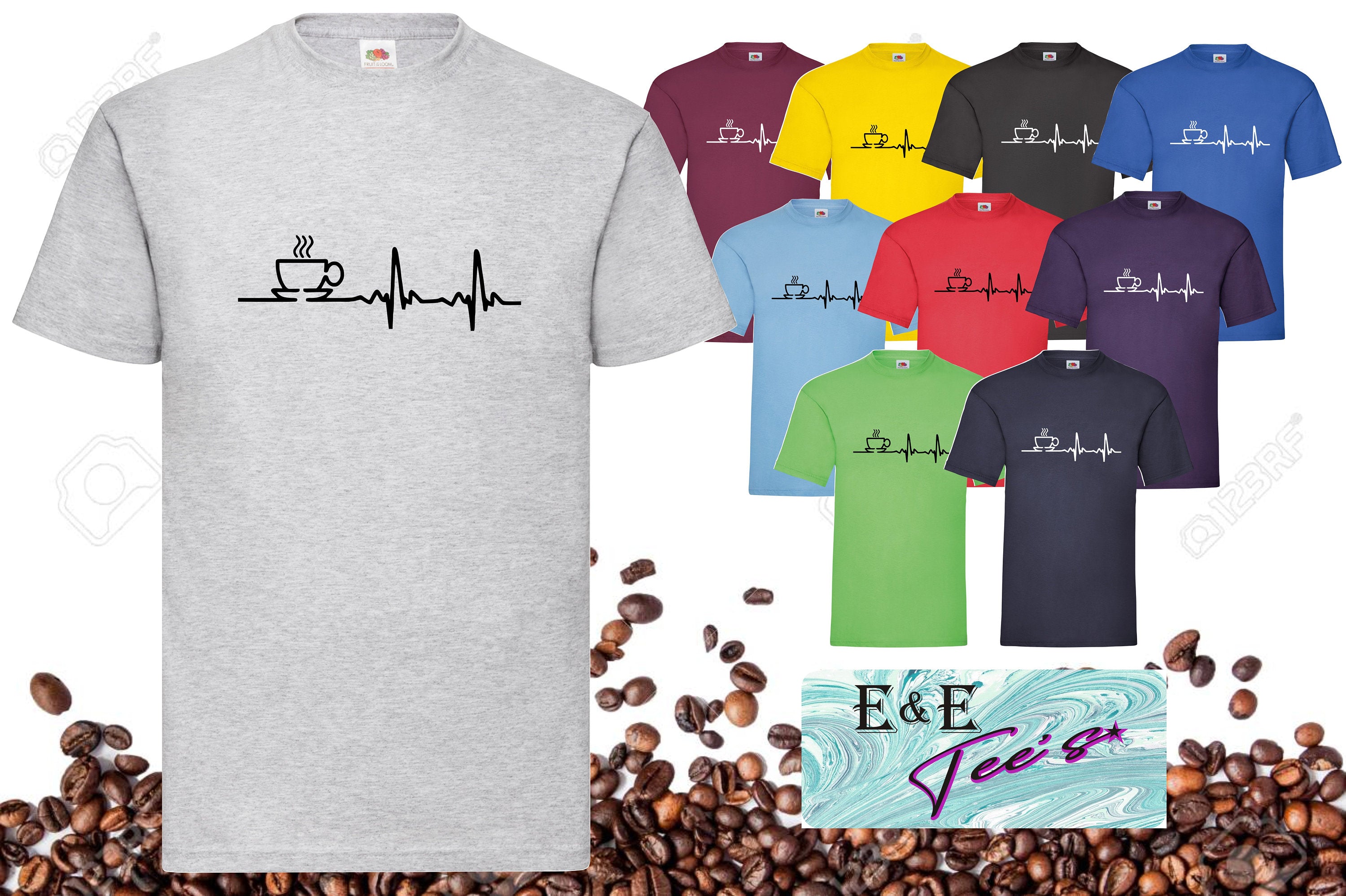 Love coffee tea cup addict heartbeat printed unisex adult gift t-shirt Tee Top
