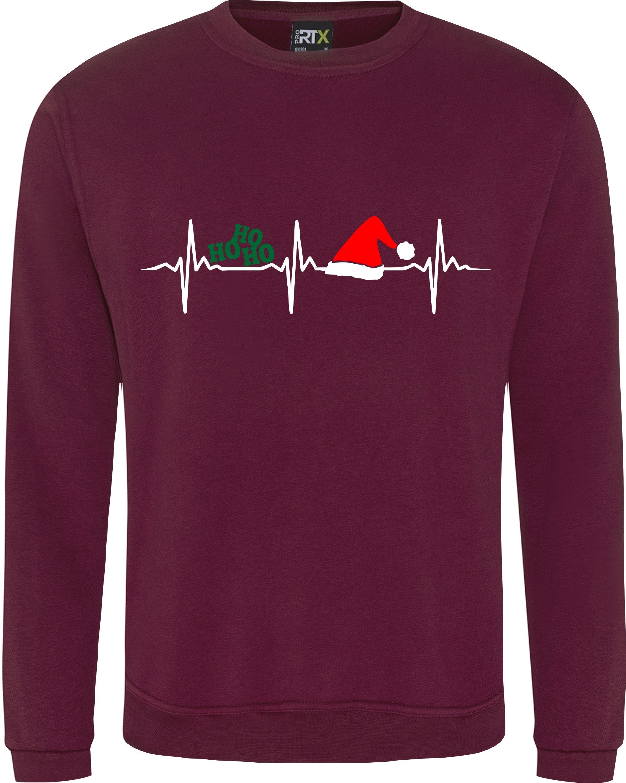 Merry Christmas Heartbeat Santa Sweatshirt Top Unisex Adult Jumper present gift S-XXXXXL