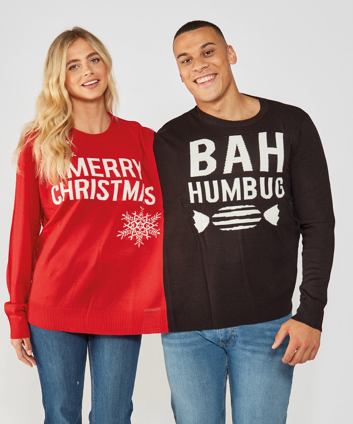 Adults Double Merry Christmas/Bah Humbug Wedding Couple Just Married Christmas Jumper Christmas gift present