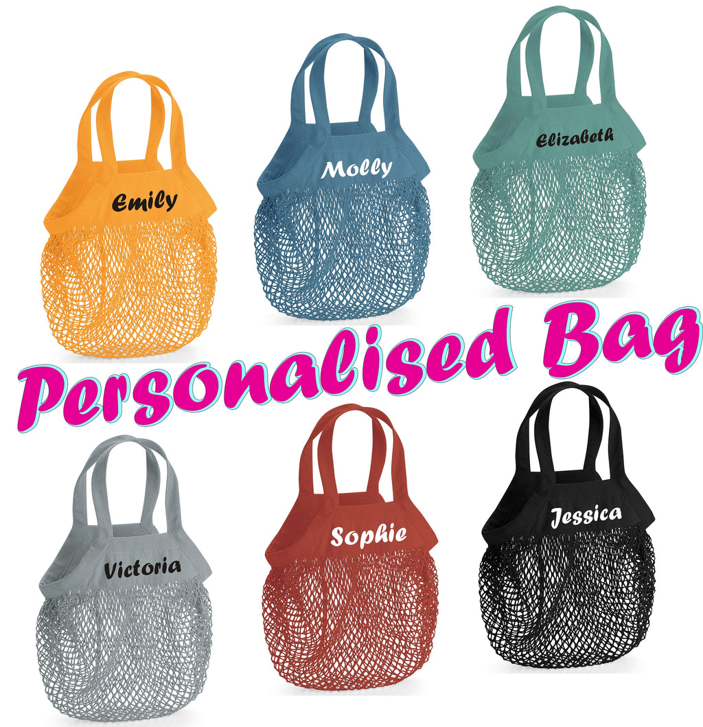 Organic Cotton Mesh 10L Reusuable Grocery Shopping Bag For Life with personalized name Gift Present