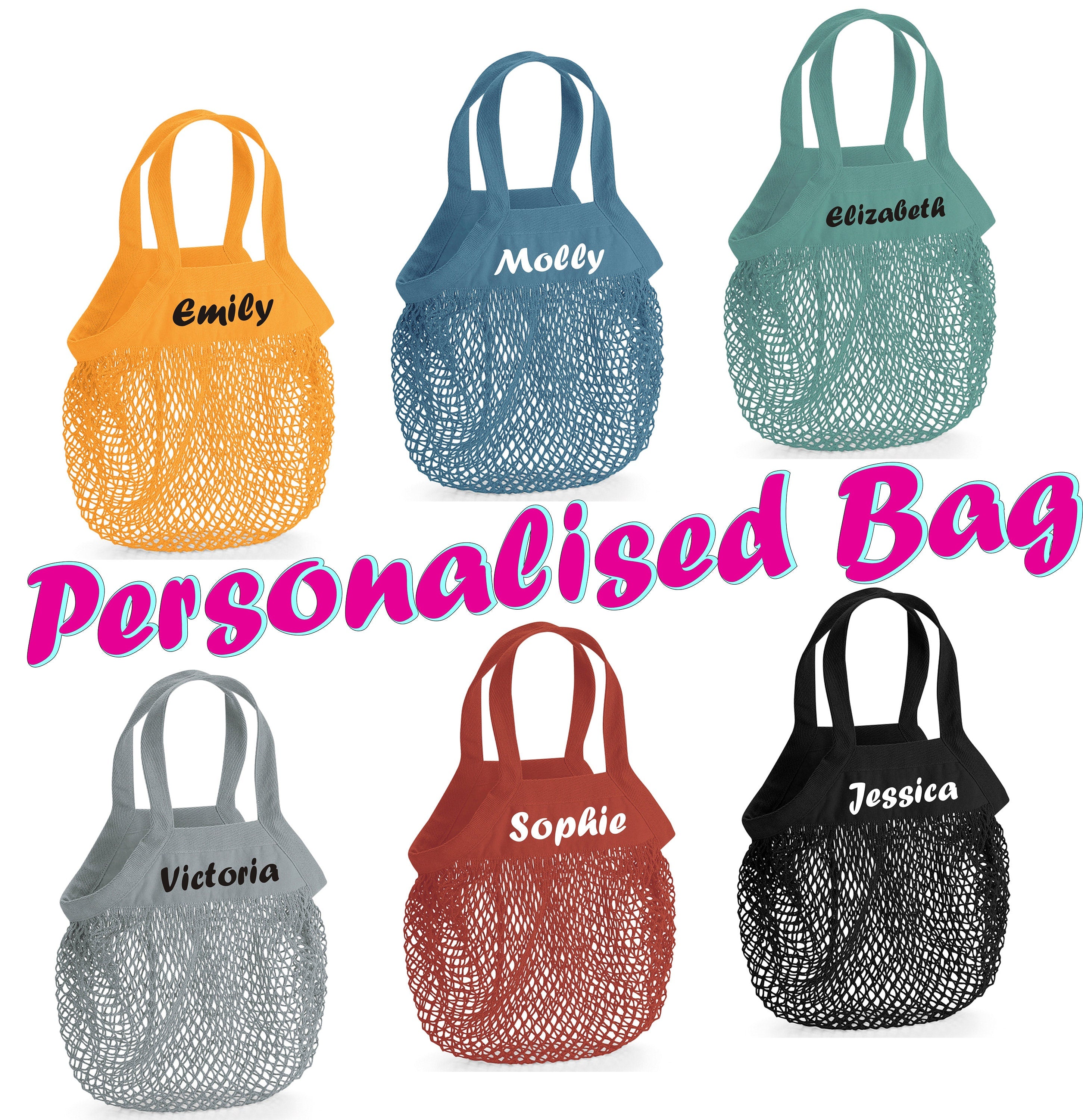 Organic Cotton Mesh 10L Reusuable Grocery Shopping Bag For Life with personalized name Gift Present
