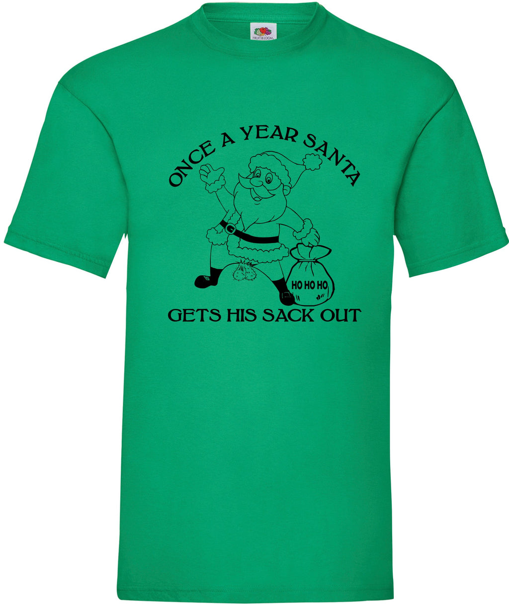 Once a year Santa get his sack out Christmas Top rude Tee joke funny T shirt
