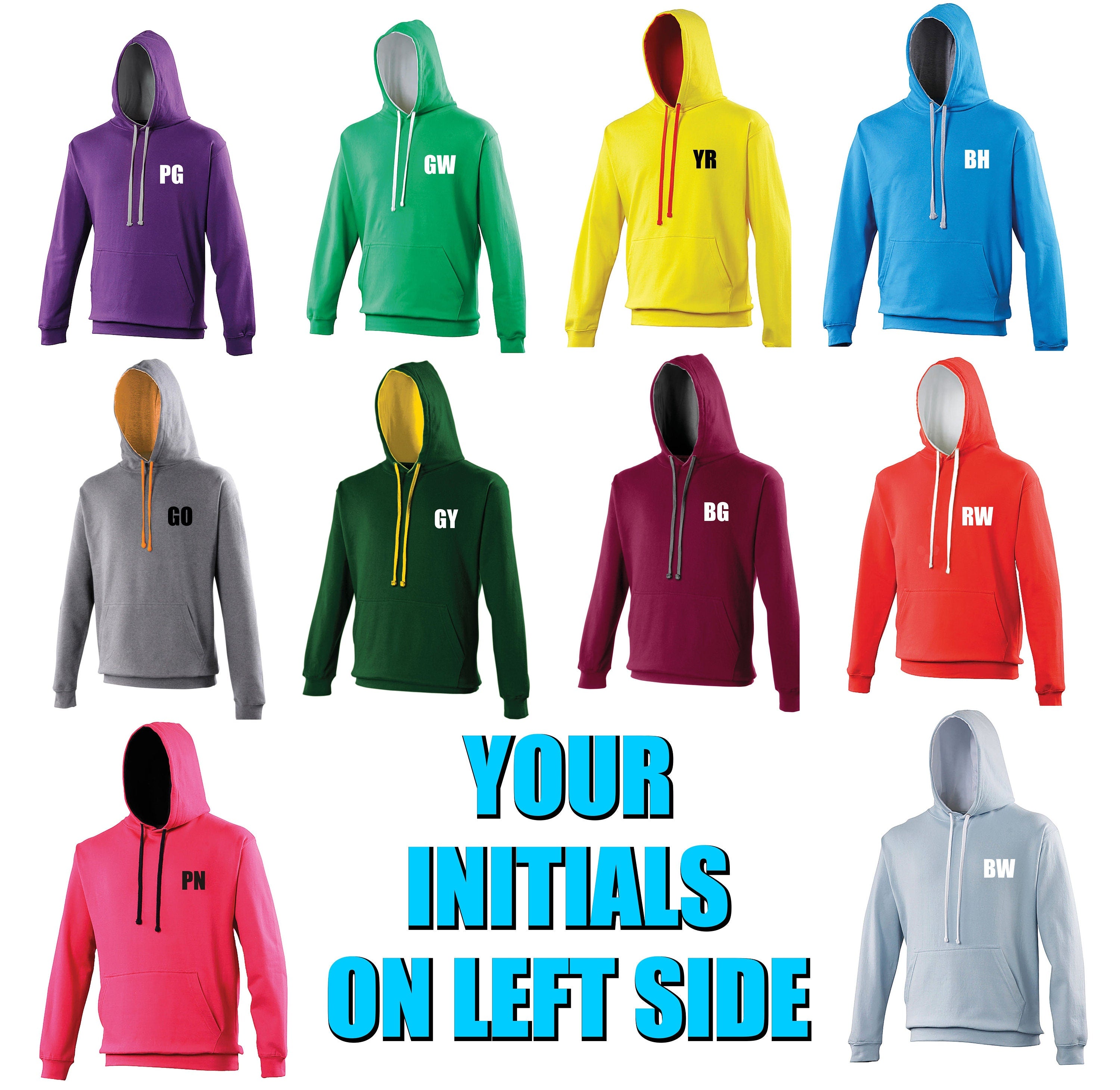 Men and Women  Your own Custom Initials Varsity  Hoodie - Multicolors Unisex Gift