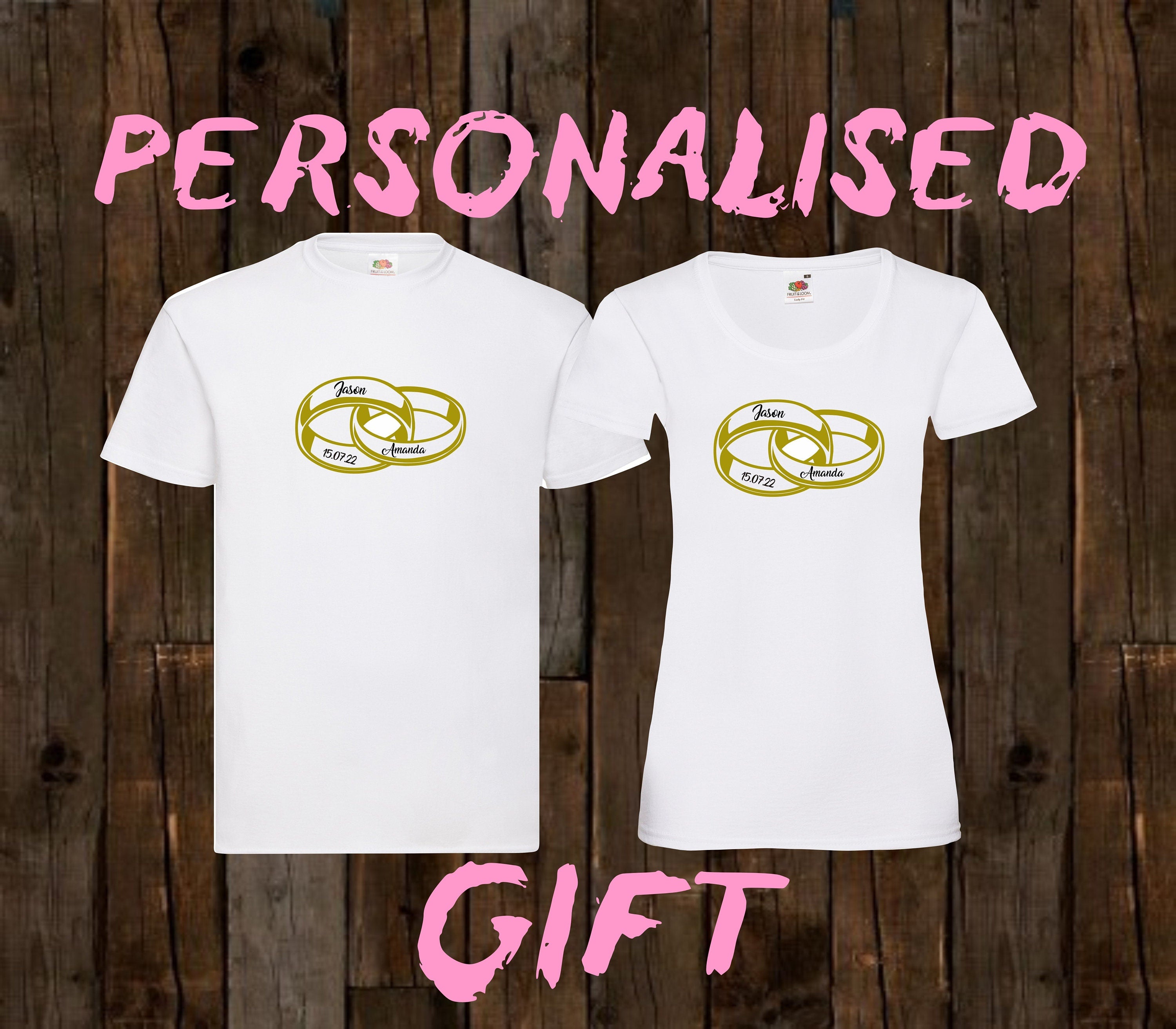 Wedding Gift for him for her Wedding anniversary present for couple Personalized your choice of text printed on t shirts men/woman