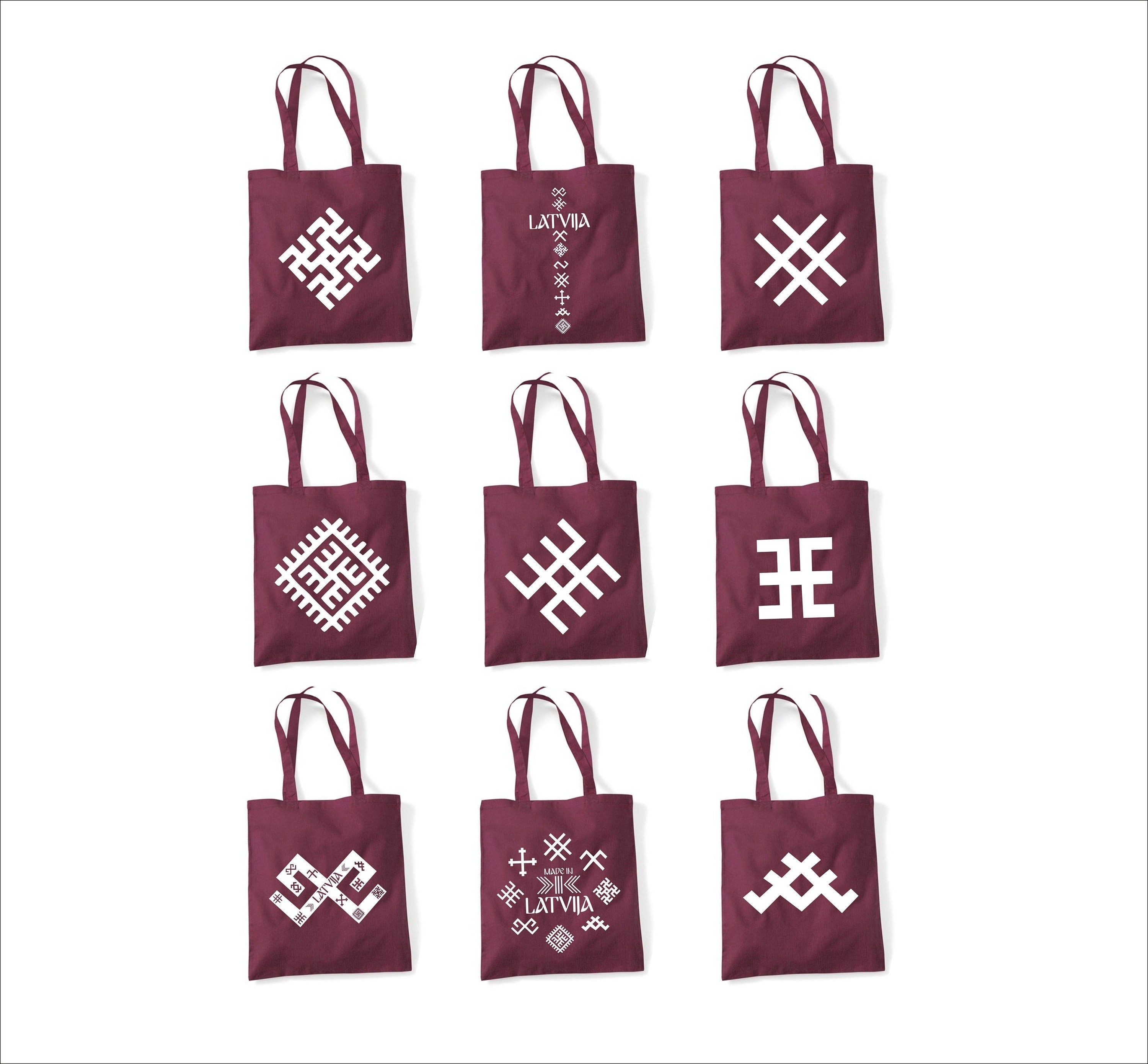 Tote bag  Latvian style  burgundy Shopping bag for life long handles Latvia gift present davana Latvija