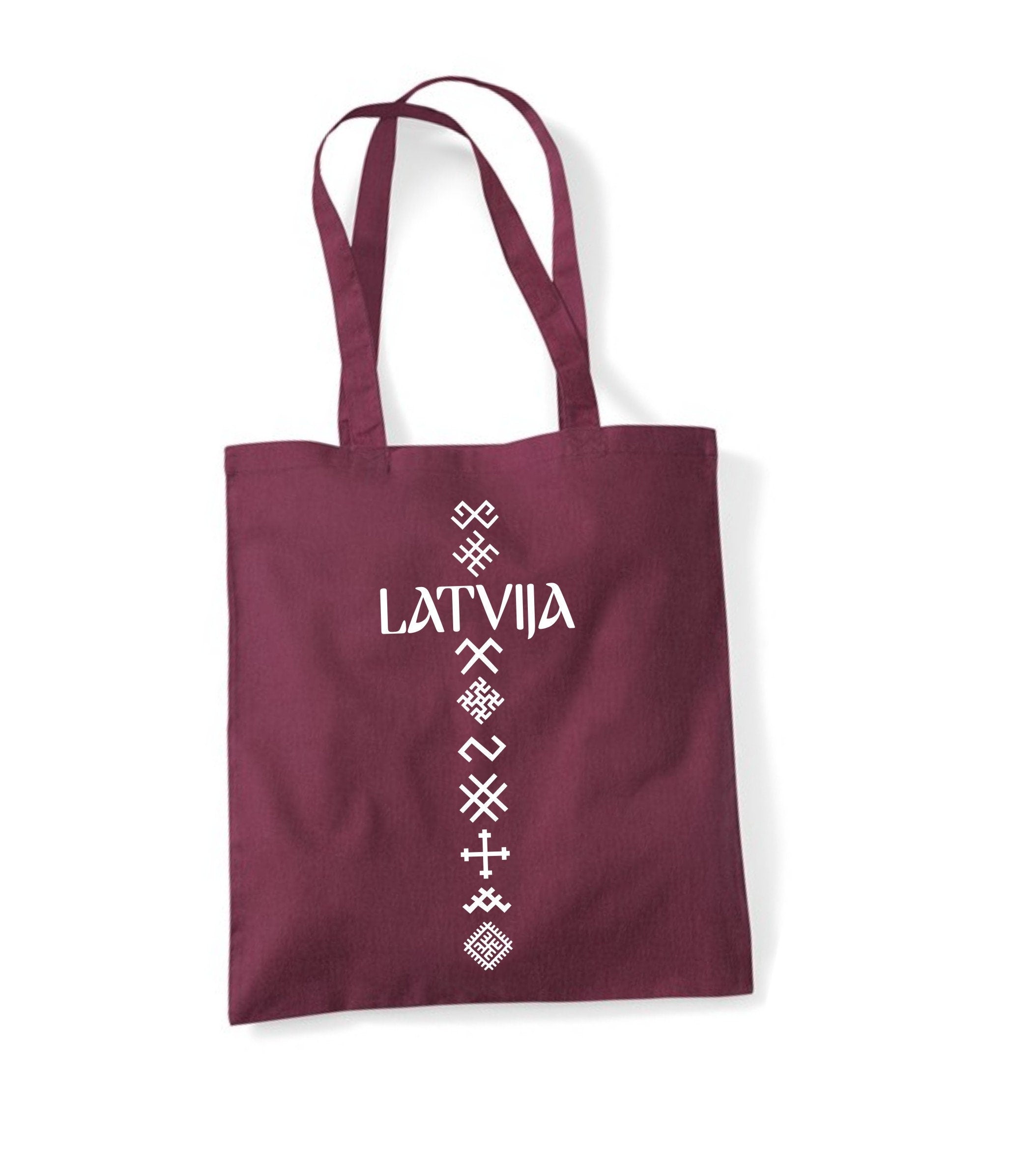 Tote bag  Latvian style  burgundy Shopping bag for life long handles Latvia gift present davana Latvija