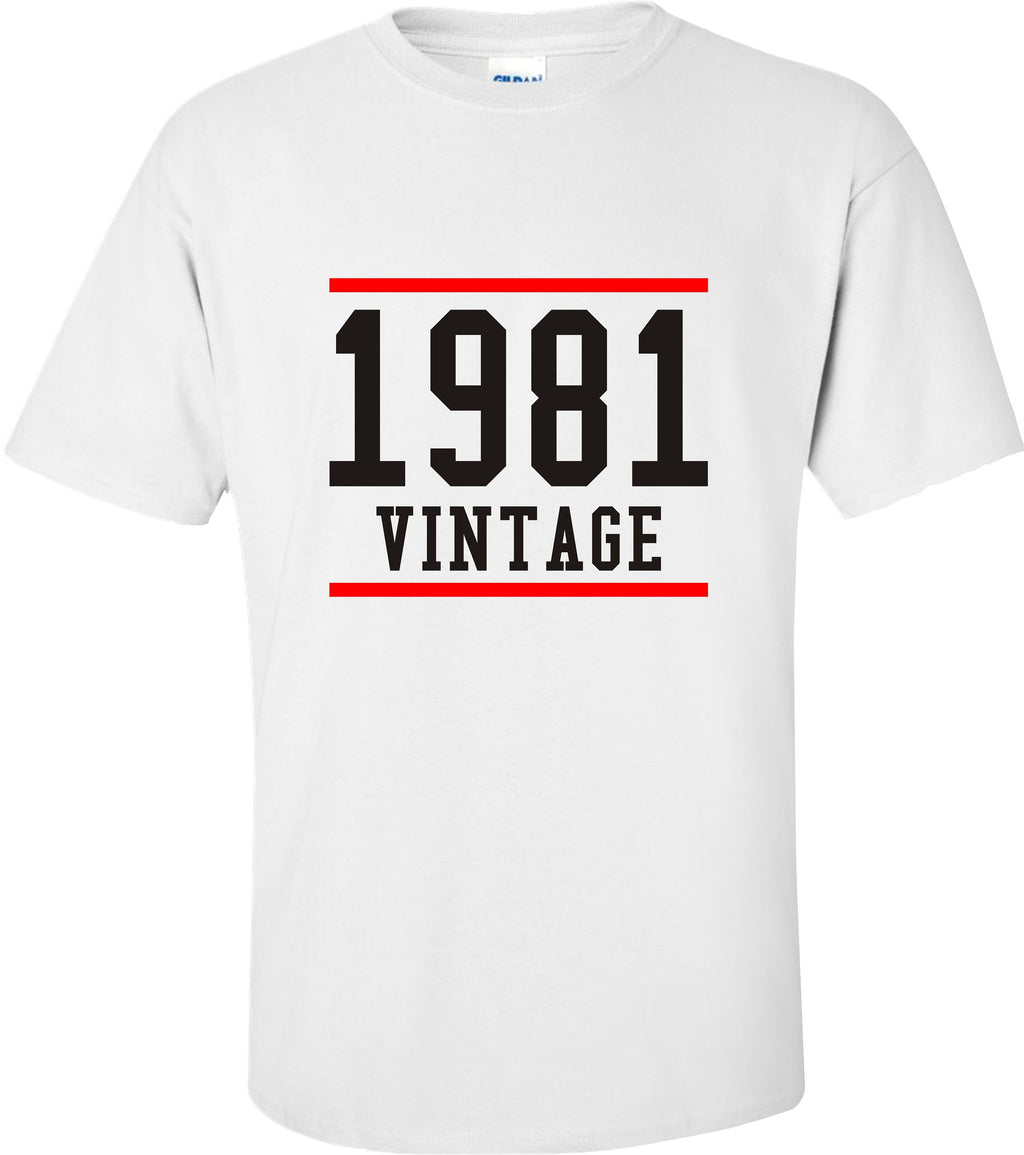 1981 Vintage Year printed  on unisex t-shirt personalised present, 40th, 30th Birthday gift