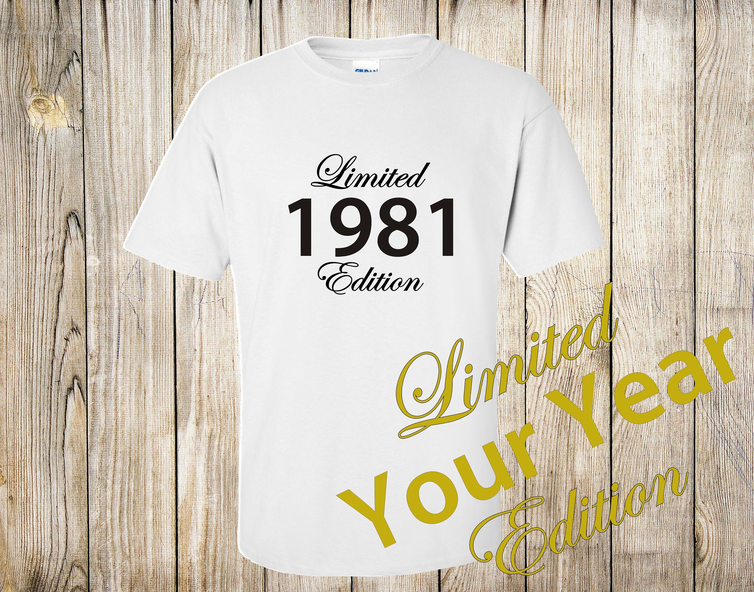 Limited edition Year printed  on unisex t-shirt personalised present, 40th, 30th Birthday gift