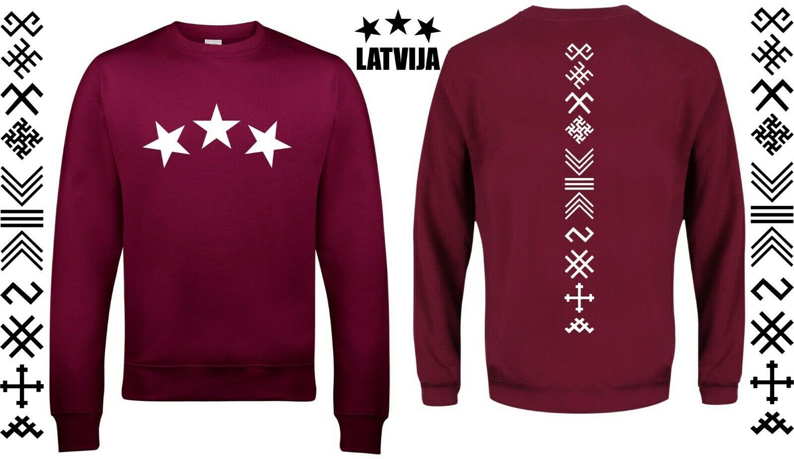 Latvija jumper Latvia symbol print on back  ornamenti jumis 3 zvaigznes Unisex Sweatshirt Gift Present S-XXXXXL