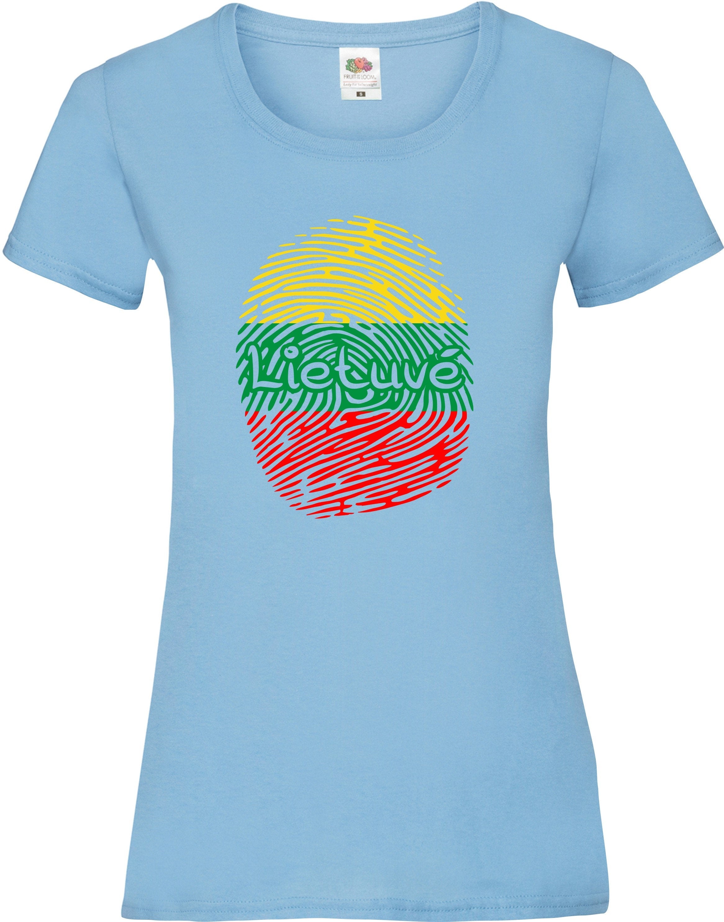 Lietuve fingerprint lady fit printed t-shirt, Lithuanian style patriotic Lietuva present gift