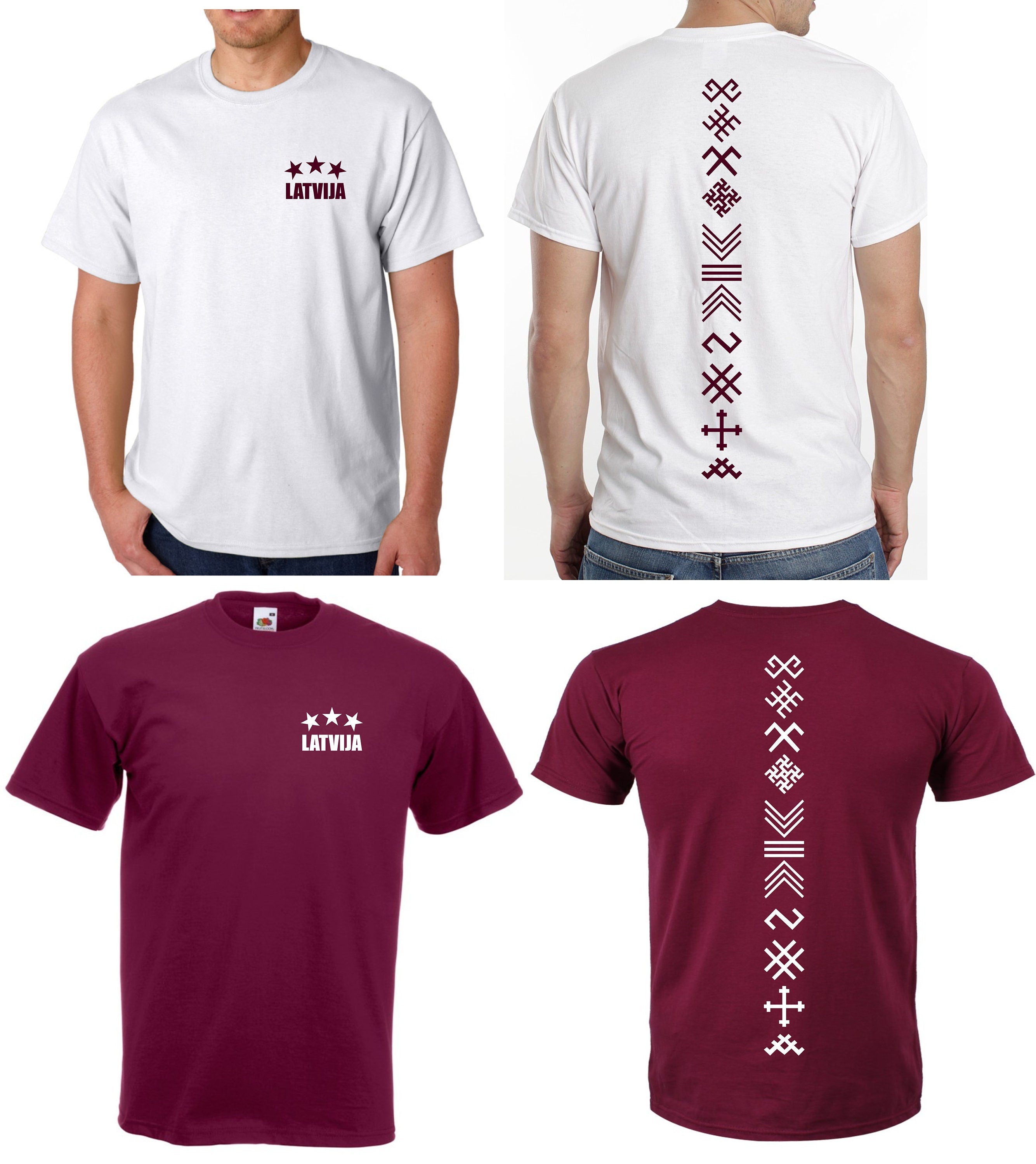 Latvija LATVIA symbol print t-shirt ornamenti jumis 3 zvaigznes t-krekls