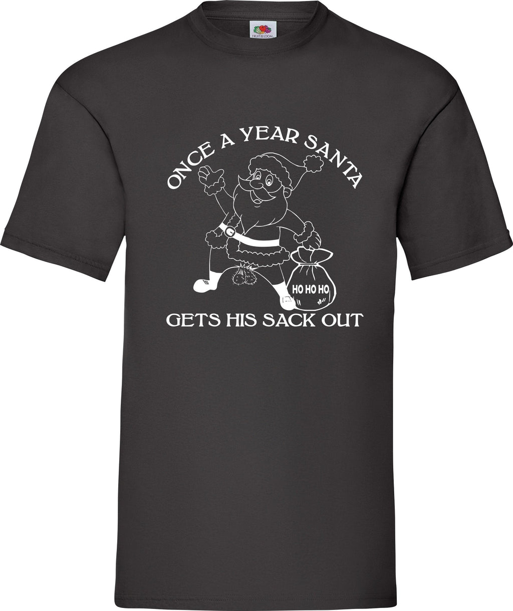 Once a year Santa get his sack out Christmas Top rude Tee joke funny T shirt