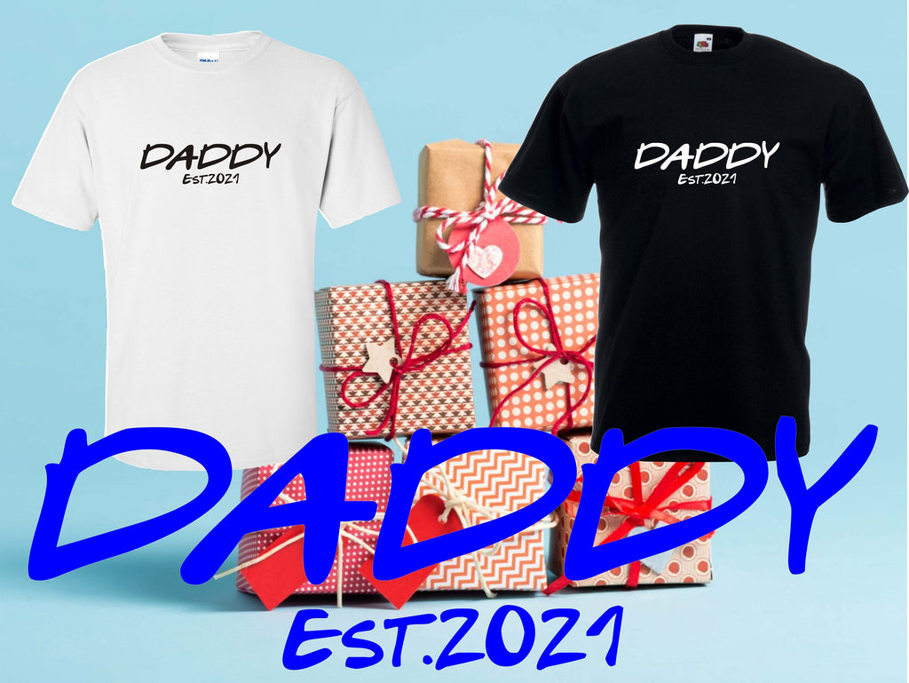 Daddy Established 2021 printed t-shirt, New Dad Baby born Gift Present