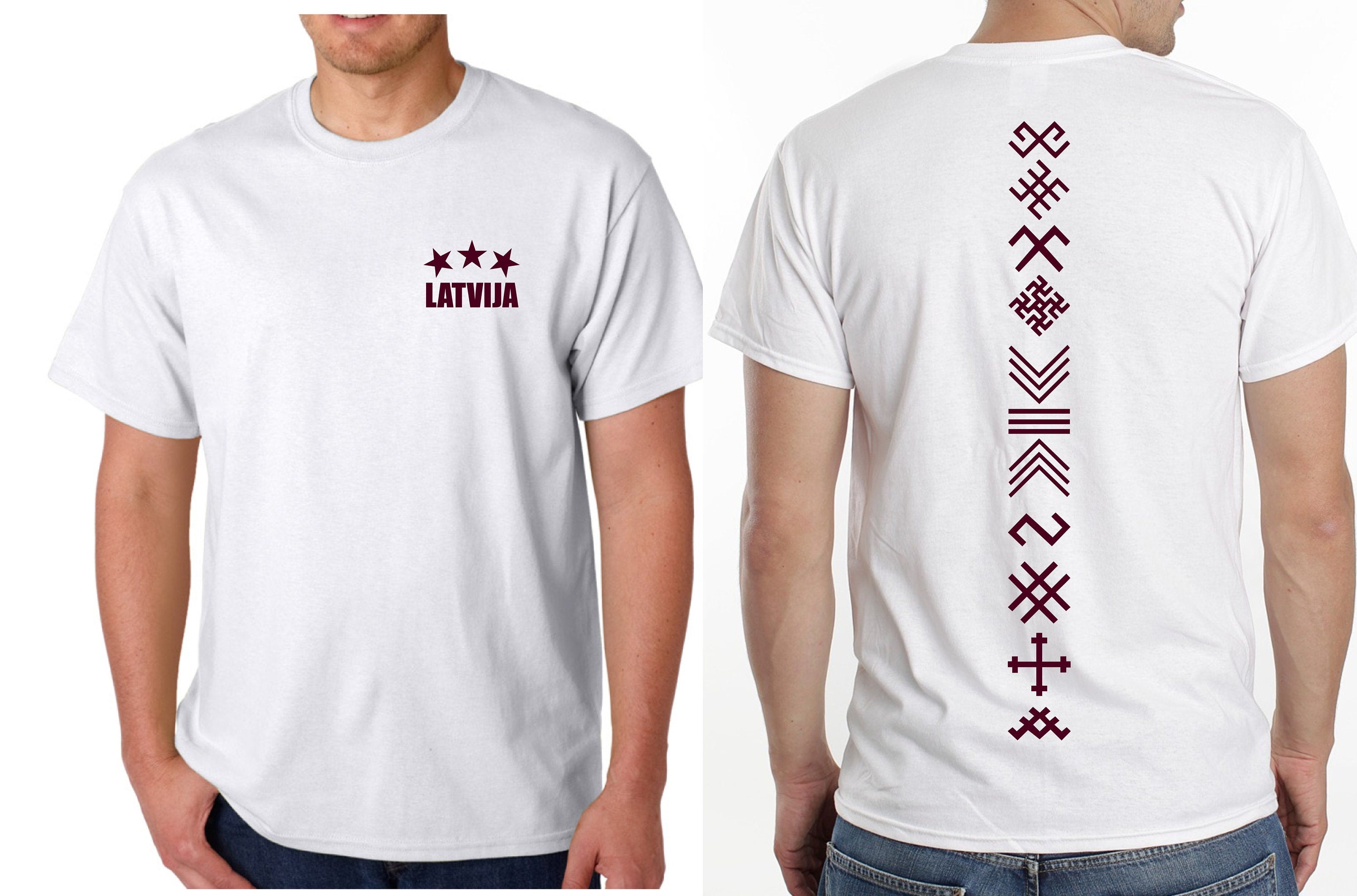 Latvija LATVIA symbol print t-shirt ornamenti jumis 3 zvaigznes t-krekls
