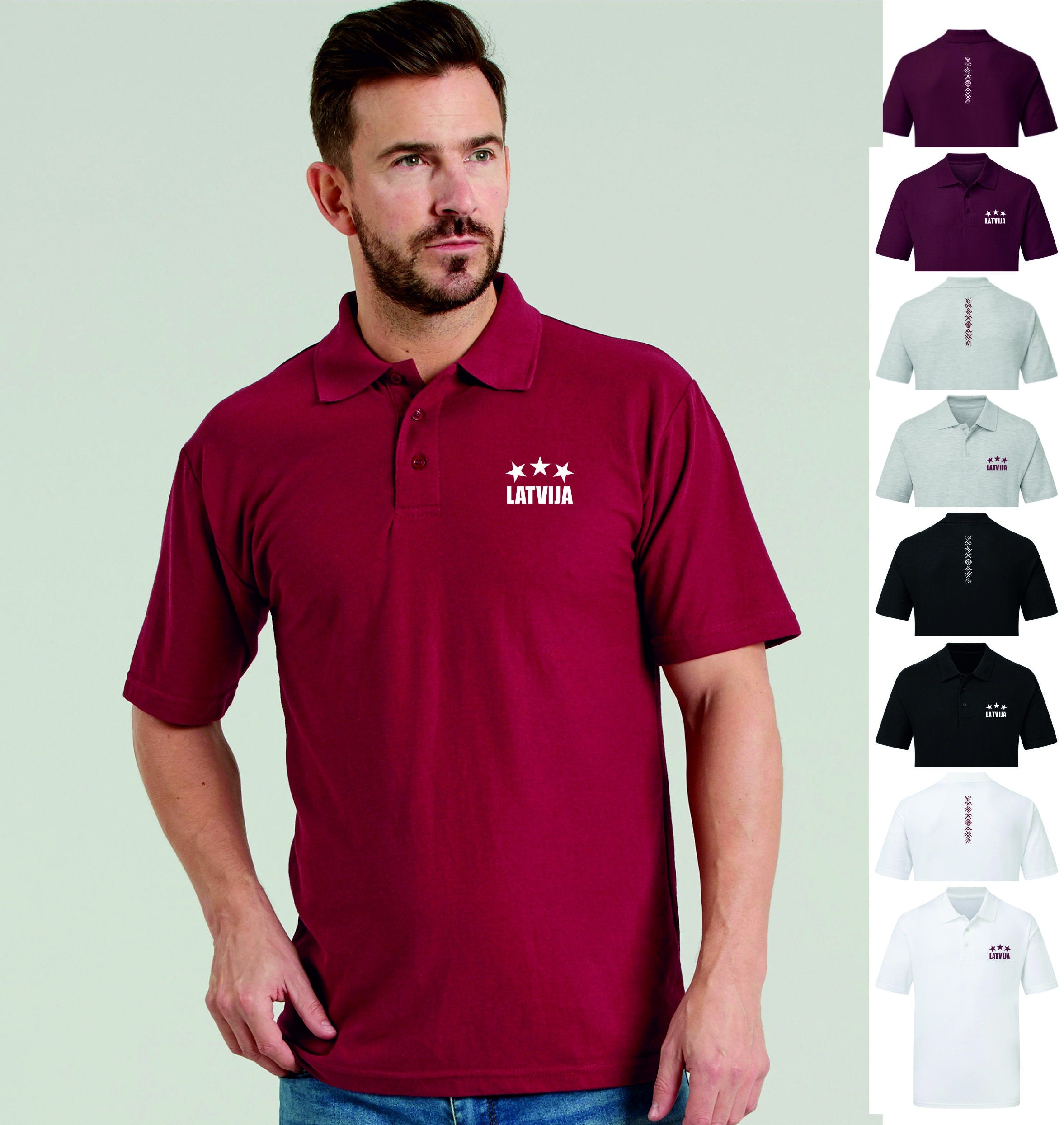 Latvija polo shirt burgundy 3 stars jumis symbols 3 zvaigznes Latvija (XS-XXXXXL) Unisex Polo Top shirt