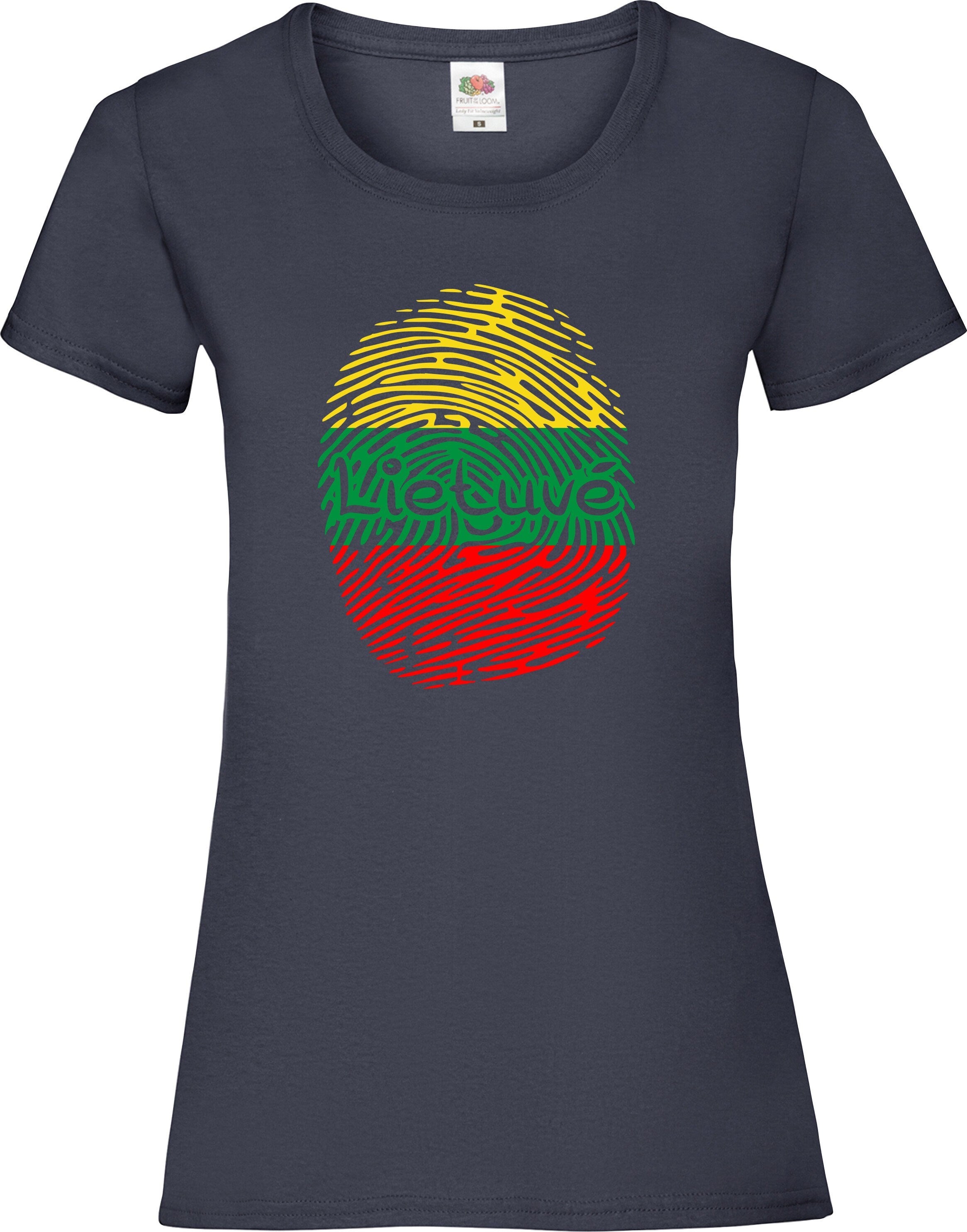 Lietuve fingerprint lady fit printed t-shirt, Lithuanian style patriotic Lietuva present gift
