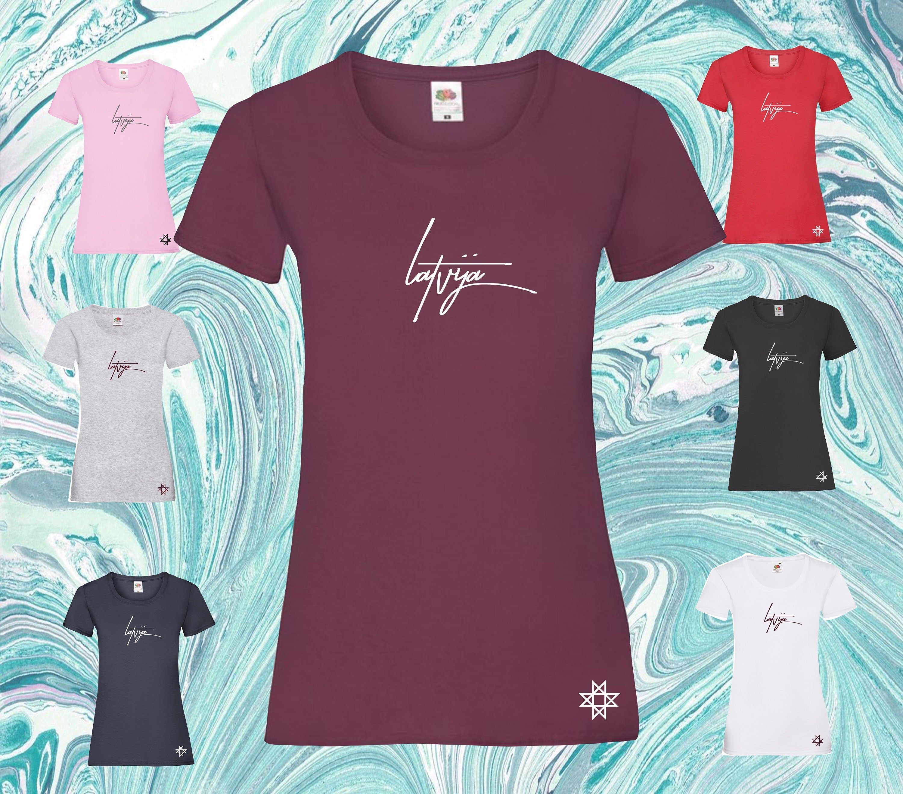 Latvija lady fit printed t-shirt, Latvia, Latvian style patriotic Latviete t-krekls dāvana