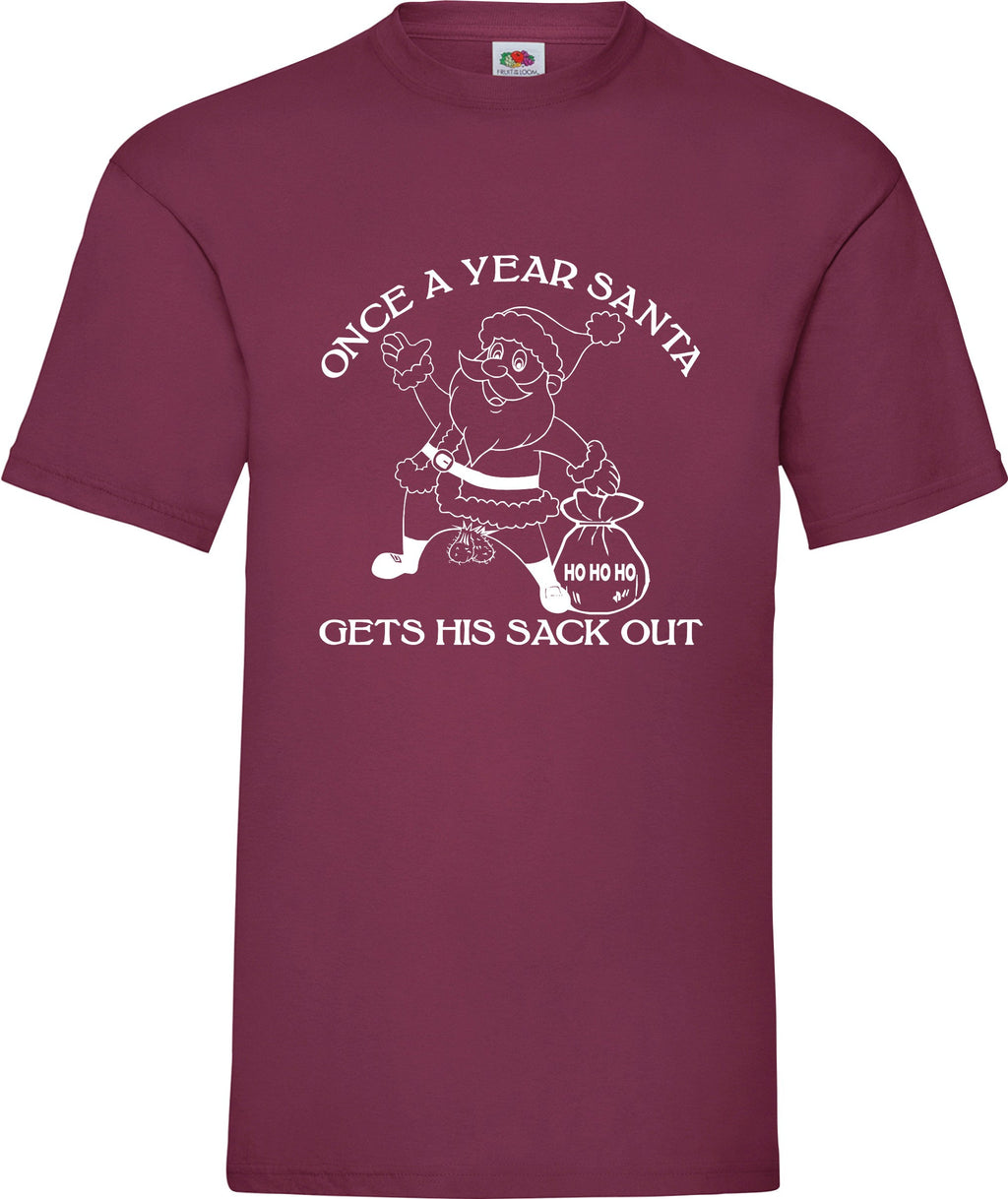 Once a year Santa get his sack out Christmas Top rude Tee joke funny T shirt